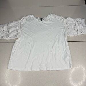 Lauren Ralph Lauren White Eyelet Blouse Size Large